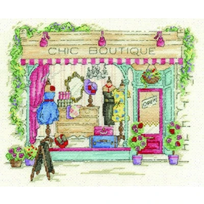Image of DMC Chic Boutique Kit, Includes Iridescent White Aida 14 Count Fabric, Embroidery Thread, Needle and Instructions