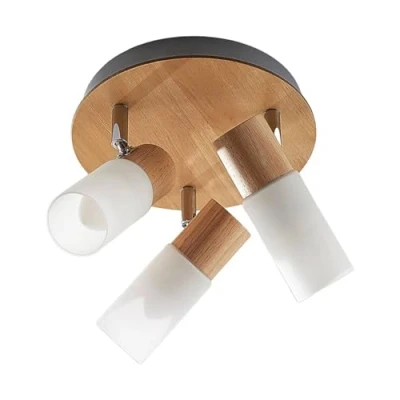 Image of Lindby downlight Christoph, 20 cm, 3 bulb, wood, rondel