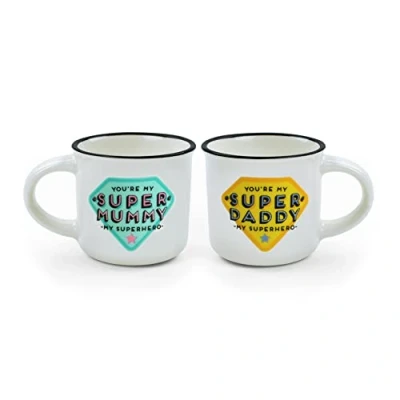 Image of Legami Espresso for Two, 2 New Bone China Porcelain Coffee Cups, Capacity 50 ml, Mum and Dad, Dishwasher Safe, Microwave Safe