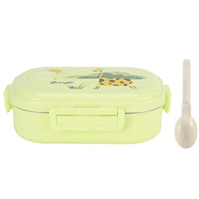 Image of Lunch Box, 720ml 2 Compartments Thermal Insulated Hot Food Containers with Spoon, Portable 304 Stainless Steel Adult Kids Bento Cold and Storage for Office School(Green)