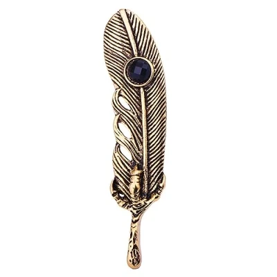 Image of YAHOYA Vintage Metal Feather Brooch Crystal Leaf Lapel Pin and Brooches Coat Suit Badge Luxury Jewelry for Women Men Accessories