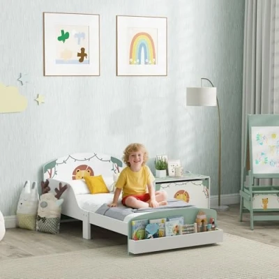 Image of AIYAPLAY Toddler Bed, Lion Themed Kids Bed Frame with Storage, Green