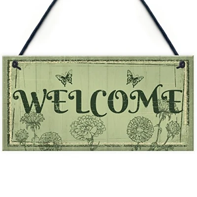 Image of RED OCEAN Welcome Sign Front Door Shed Garden SummerHouse Plaque Home Decor Friendship Gift
