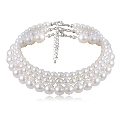 Image of Cubahop Layered Pearl Choker Necklace Adjustable Collar Necklaces for Women and Girls