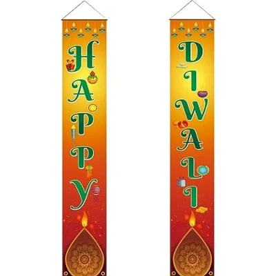 Image of Fituenly Happy Diwali Porch Sign Festival of Lights Party Banner Festive Arrangement Front Door Hanging Decoration