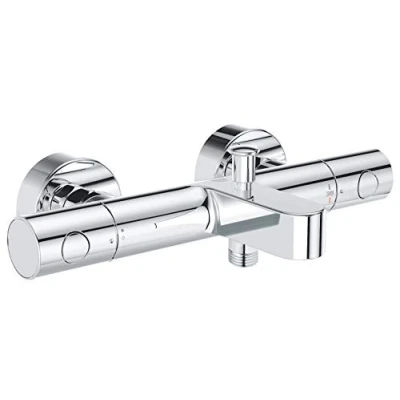Image of GROHE Precision Get Wall Mounted Thermostatic Bath Mixer (Water Saving Technology, Ergonomically Metal Handles, Safety Button at 38C, Adjustable Economy Stop, Diverter Valve), Chrome, 34774000
