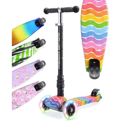 Image of BOLDCUBE Big Fold 3 Wheel Scooter for Kids Ages 5 10 Years LED Wheels Height Adjustable 65 to 89 cm Rear Reflectors