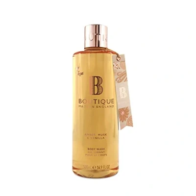 Image of Boutique Amber, Musk &amp; Vanilla Fragrance Refreshing Body Wash 500ml Relaxing Blend of Essential Oils Vegan and Cruelty Free, No SLS or Parabens Made In England