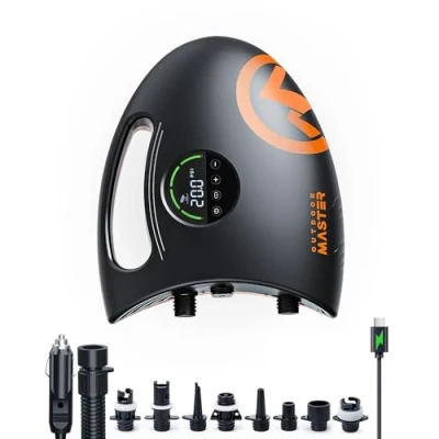 Image of OutdoorMaster Shark 2S Electric Paddle Board Pump, 88.8Wh Rechargeable Battery for 6 SUPs Inflation &amp; Deflation, 20PSI SUP Air Pump 12V/15.8V DC Type C Input, Auto Off 8 Nozzles Inflatables