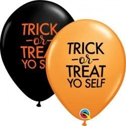 Image of Toyland® Pack of 25 11&quot; Orange &amp; Black &#039;Trick Or Treat Yo Self&#039; Latex Balloons Halloween Party Decorations