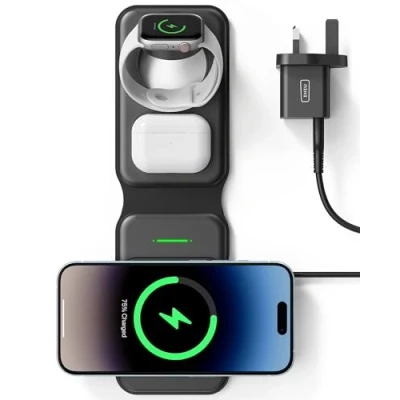 Image of INIU Wireless Charger, 3 in 1 Charging Station Magsafe Qi Certificate Multi Charger Stand Travel Friendly for iPhone 16/15/14/13/12 Pro Max Apple Watch Ultra AirPods 4 etc.
