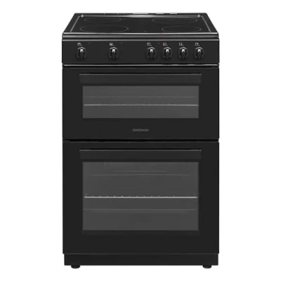 Image of Statesman EDC60B Fan Assisted Double Oven Electric Cooker, 4 Zone Ceramic Hob, 60cm Wide, Black