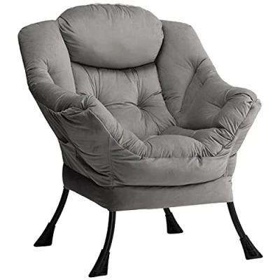 Image of HollyHOME Armchair Velvet Living Room Chair Reading Bedroom Comfy Lounge with Armrest, Accent Steel Frame, Dark Gray