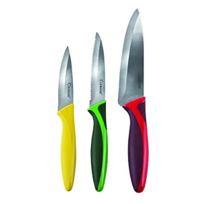Image of CULINARE C33006 3 Piece Knife Set, Multicolour, Stainless Steel, Multiple Sizes, x Kitchen Knives, Smooth Cutting/Firm Grip/Non Slip Handle, Dishwasher Safe