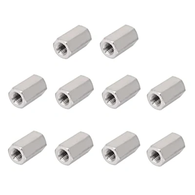 Image of TERF® M6 (6mm) X 18mm Long Hex Coupling Nut Female Threaded Bar Rod Studding Connector Hexagonal Deep For Home Office Workshop Industrial Constructor and Multi Purpose Use Pack of 10