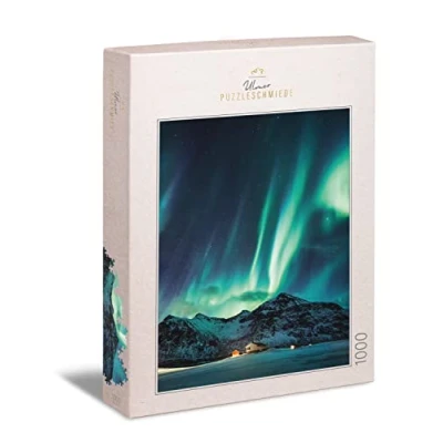 Image of Ulmer Puzzleschmiede Puzzle &quot;Schauspiel der Nacht&quot; Classic 1000 Piece Scandinavia Imposing Northern Lights in the Long Night Premium Landscape Made Germany
