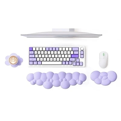 Image of MAMBASNAKE Cloud Wrist Rest Keyboard and Mouse Set with Coaster, Memory Foam Ergonomic Cushion Support pad Non Slip Base, Typing Pain Relief for Work Gaming Computer Purple