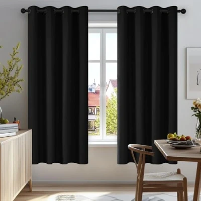 Image of Deconovo Blackout Curtains Super Soft Bedroom Thermal Insulated Energy Saving for Kids Black 46x63 Inch 2 Panels