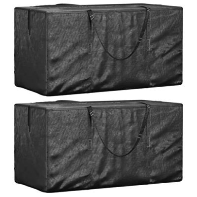 Image of vidaXL Outdoor Garden Cushion Storage Bags 2 pcs Black PE 150 x 75 cm Water Resistant, UV Resistant