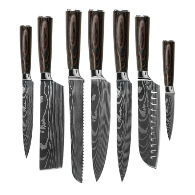 Image of Japanese Damascus Print Onyx Epoxy 9 Piece Knife Set