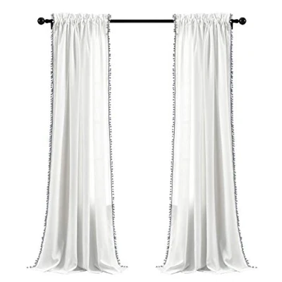 Image of Lush Decor, Gray Pom Curtain Textured, Solid Color Shabby Chic Style Window Panel for Living, Dining Room, Bedroom (Single), 84 x 50 White, 84&quot; 50&quot;