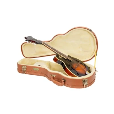 Image of Crossrock Relief Series Wooden Case for F Style Mandolin, With Highly Textured Surface, Mink Imitation Fleece, Stainless Steel Latches Red Wood (CRW630MFRO)