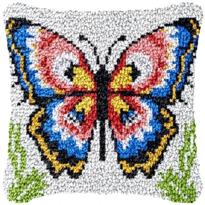 Image of CAIRF Latch Hook Kit Pretty Butterfly Pattern A Cushion Kits for Aadults DIY Needlework Crafts Cover Case, 43 X cm