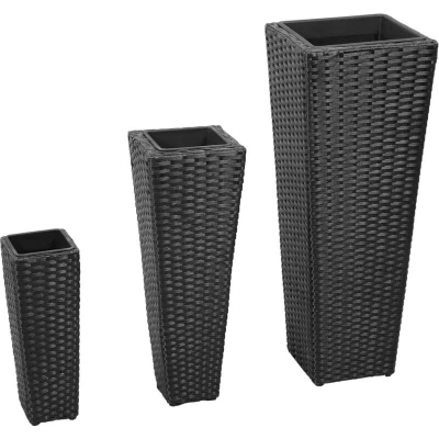 Image of vidaXL Garden Raised Beds 3 pcs Poly Rattan Black