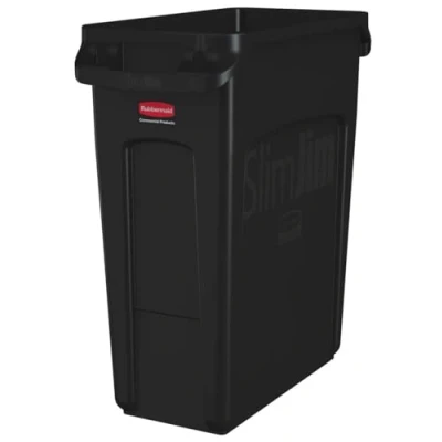 Image of Rubbermaid Commercial Products Vented Slim Jim Waste Receptacle Bin 60 Litre Black 1955959