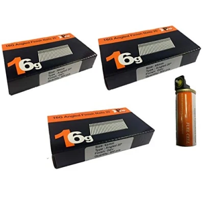 Image of 38mm + 45mm 63mm 16g Angled Nails, 3 x 500 Pack 1 Fuel Cell for Paslode