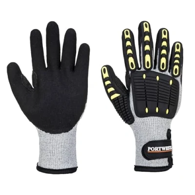 Image of Portwest A729 Anti Impact Thermal Safety Work Gloves Cut Resistant &amp; Reducing Winter Protective Grey/Black, Large