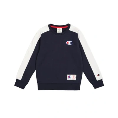 Image of Champion Retro Sport Crewneck LOGO Unisex Sweatshirt for kids, Size: 13 14y, Navy/whtie