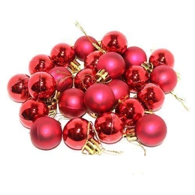 Image of Robelli Pack of 25 Small Metallic &amp; Matte Christmas Tree Baubles Hanging Decorations (25, Red)