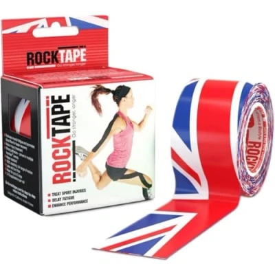 Image of RockTape Unisex Uncut Std Kinesiology Tape (5cm x 5m Roll) Elastic Therapeutic Sports Physio for Shoulder, Ankle, Elbow, Wrist, Shin Splints and Knee Support Union Jack