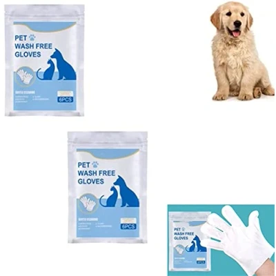 Image of JINGLING Pet No Washing Glove 12 Pairs Grooming Gloves Bathing Gloves, Deodorizing Cleaning Wipes, Cat and Dog for Disposable Bath Supplies, Massage