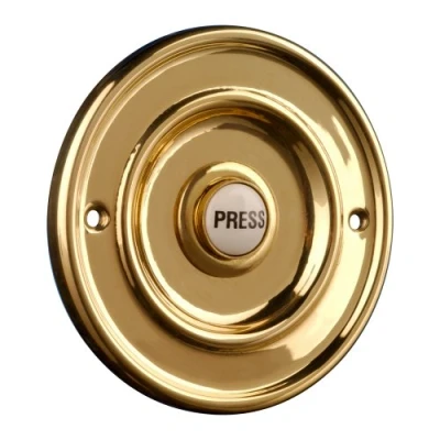 Image of Polished Brass 76mm Dia Bell Push with China Press