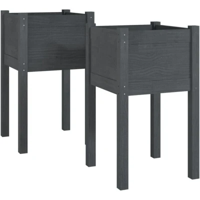 Image of vidaXL Garden Planters 2 pcs Grey 40x40x70 cm Solid Pinewood