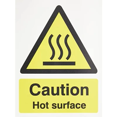 Image of Seco Caution Hot Surface Sign, 150mm x 200mm Self Adhesive Vinyl, Black/White/Yellow
