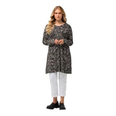 Image of Ulla Popken Women&#039;s Lange Shirt Tunika, Bedruckt Tunic, Black, 46 48