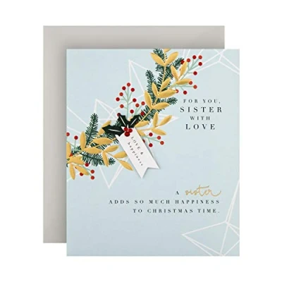 Image of Hallmark Christmas Card for Sister Contemporary Foliage Design.