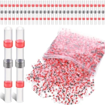 Image of Solder Connector with Heat Shrink Tube, Pack of 150 Connectors, Red, AWG22 18 Cable Waterproof Tubing, Insulated Crimp Butt for Automotive,