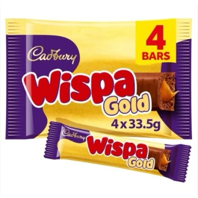 Image of 3 x Wispa Gold Chocolate Bars, 33.5g (Pack of 4) Delicious Tasty And Twisty Treat Gift Hamper For Birthday,Christmas