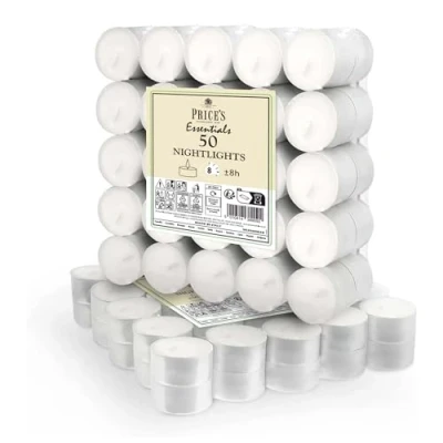Image of Price&#039;s Candles 50 Pack 8 Hour Tea Lights Clean Vegan &amp; Kosher Friendly Long Burning Great for Everday Use Unscented Tealights Use, Wax Melts Burners Food Warmers.