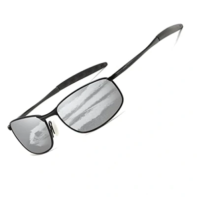 Image of kimorn Polarized Sunglasses For Men Retor Rectangle Frame Classic Sun Glasses K0535 (Black&amp;Silver)