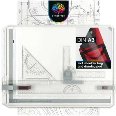 Image of OfficeTree Drawing Board A3 Set Geo 37 x 50 cm 7 pcs. Architecture Equipment Drafting Table with Carrying Bag and Technical