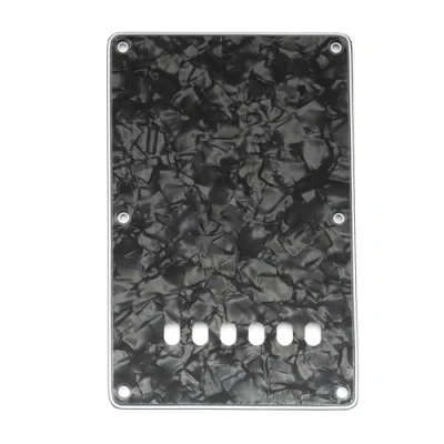 Image of Musiclily 6 Hole ST Back Plate Tremolo Cavity Cover for China Squier Electric Guitar, 4Ply Black Pearl