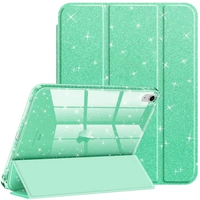 Image of FINTIE Slim Case for iPad (A16) 11th Generation 11 Inch (2025), 10th 10.9 (2022) [Built in Pencil Holder] Sparkly Cover with Shiny Back Shell, Auto Wake/Sleep, Green