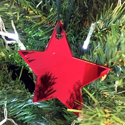 Image of Super Cool Creations Star Mirrored Red Christmas Tree Decorations Pack of 10