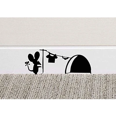 Image of Mouse Hole Wall Art Sticker Drying Clothes Skirting Board Funny Washing Vinyl Decal Mice House in Home