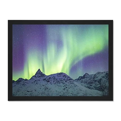 Image of Dalsfelt Aurora Snowy Mountains Large Framed Art Print Poster Wall Decor 18x24 inch